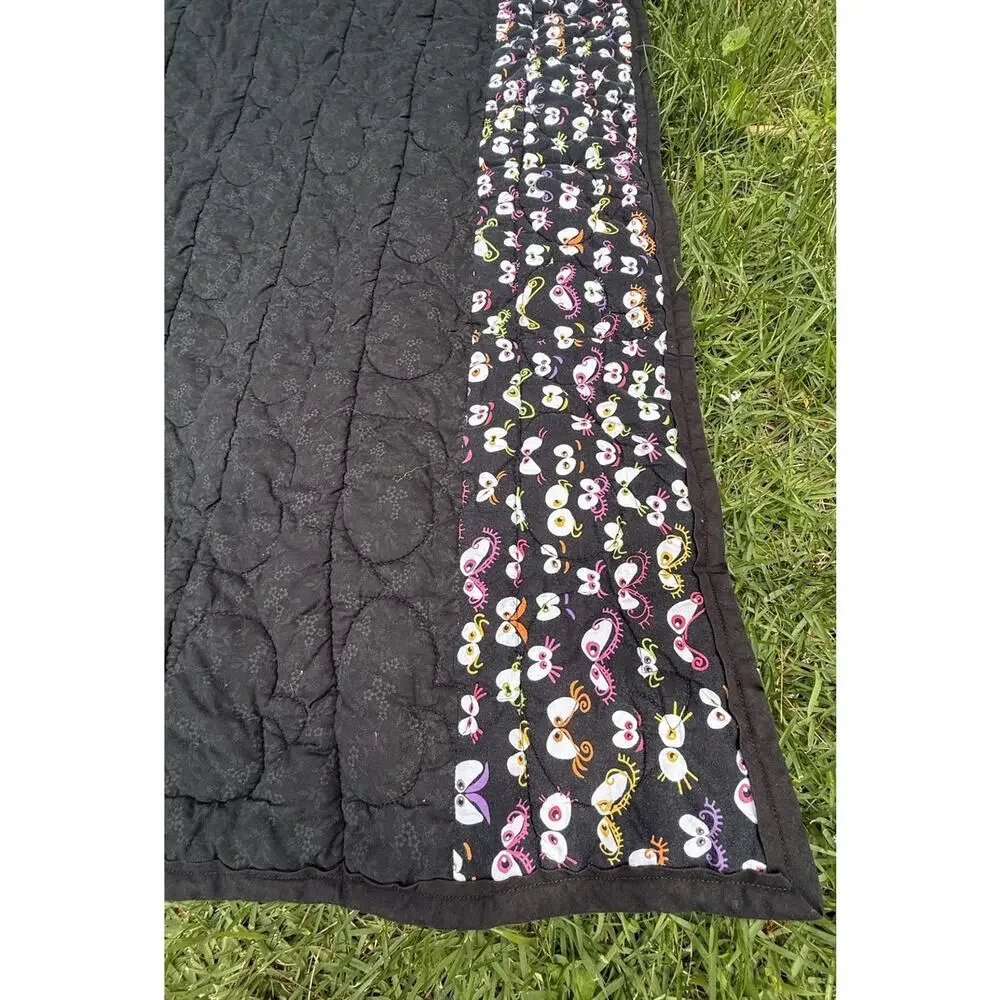 Handmade Quilt Halloween Candy Corn Front -Black Back W Bats 50” Cute!